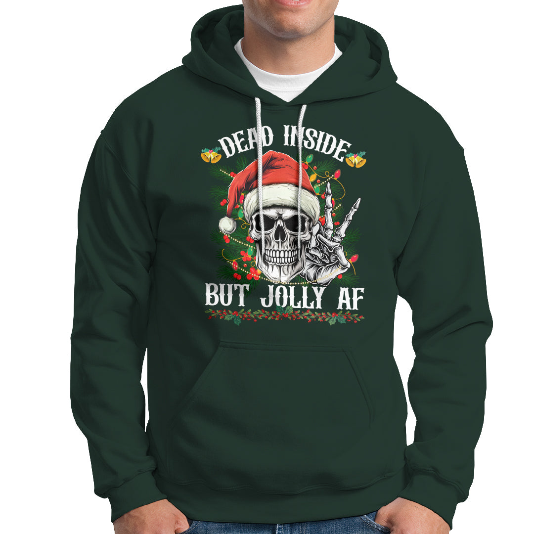 Christmas Hoodie Dead Inside But Jolly AF Funny Skull Skeleton - Wonder Print Shop