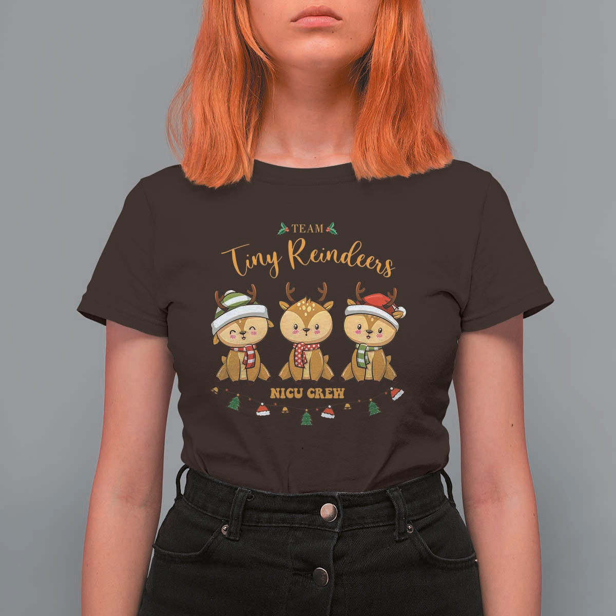 Christmas Nurse Nicu Crew Tiny Reindeer T Shirt For Women - Wonder Print Shop