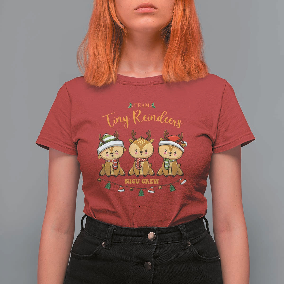 Christmas Nurse Nicu Crew Tiny Reindeer T Shirt For Women - Wonder Print Shop