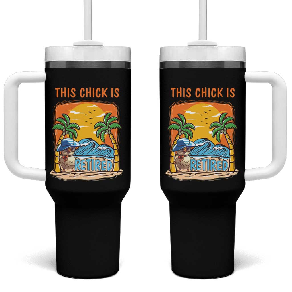 Funny Retirement Tumbler With Handle This Chick Is Retired Women Relax At The Beach