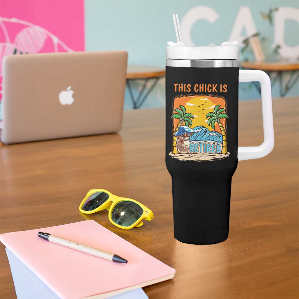 Funny Retirement Tumbler With Handle This Chick Is Retired Women Relax At The Beach