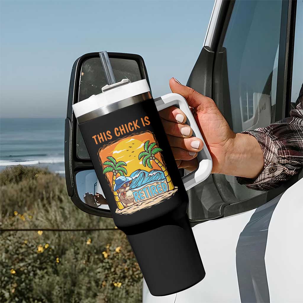 Funny Retirement Tumbler With Handle This Chick Is Retired Women Relax At The Beach