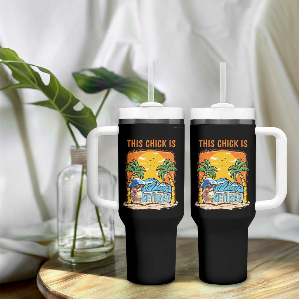 Funny Retirement Tumbler With Handle This Chick Is Retired Women Relax At The Beach