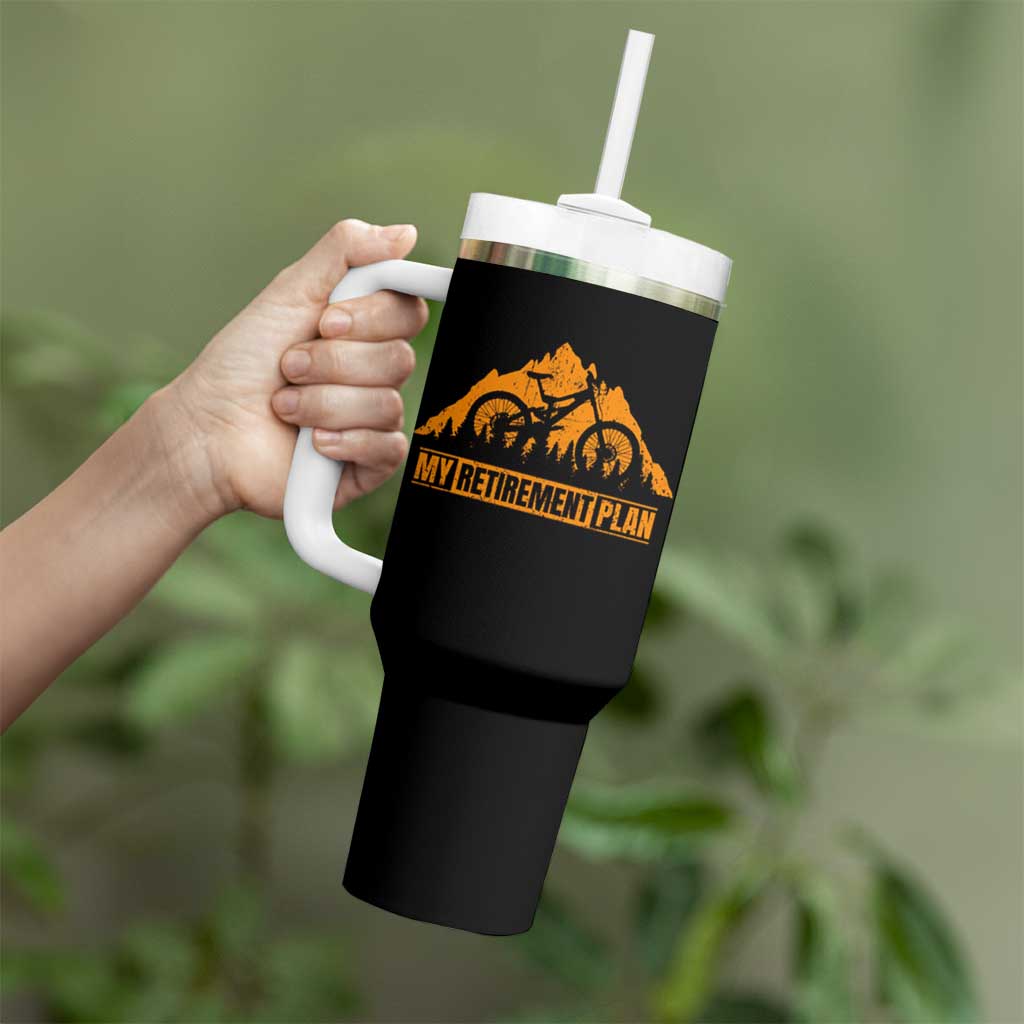 Funny Retirement Plan Tumbler With Handle Retired Rider Riding Bicycle