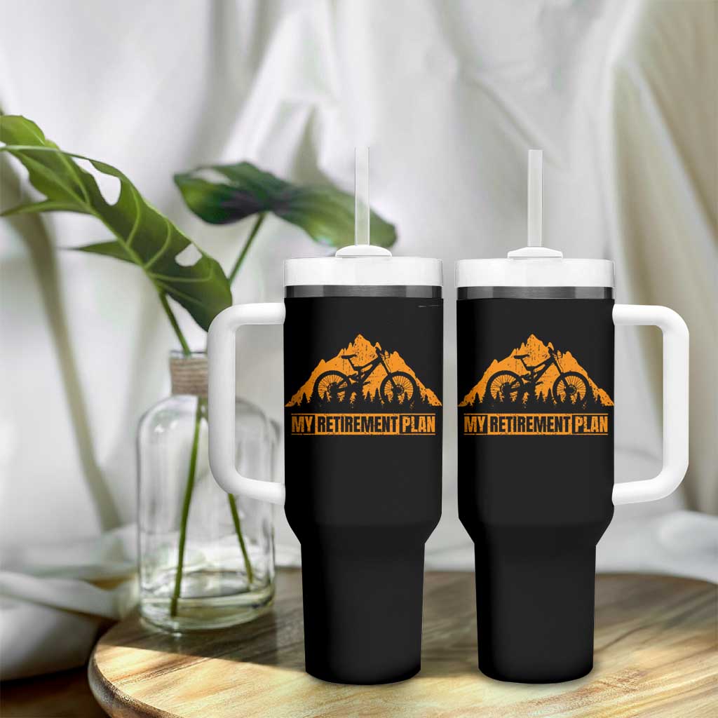 Funny Retirement Plan Tumbler With Handle Retired Rider Riding Bicycle