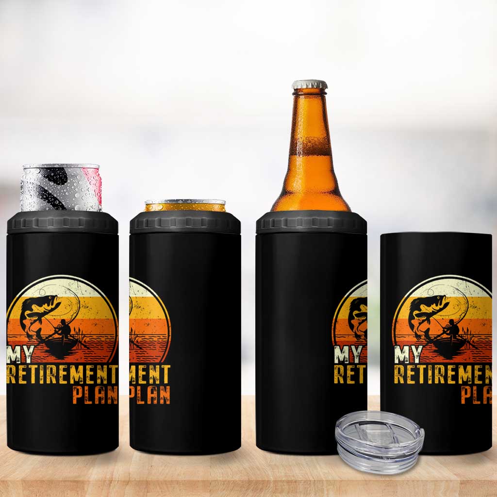 Funny Retirement Plan 4 in 1 Can Cooler Tumbler Retired Fisherman Fishing