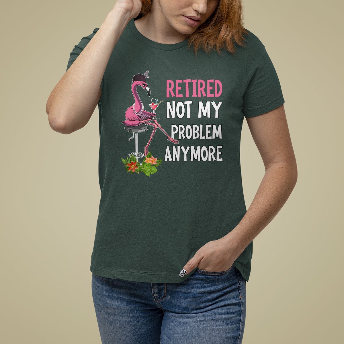 Retirement T Shirt For Women Retired Not My Problem Anymore Funny Flamingo - Wonder Print Shop