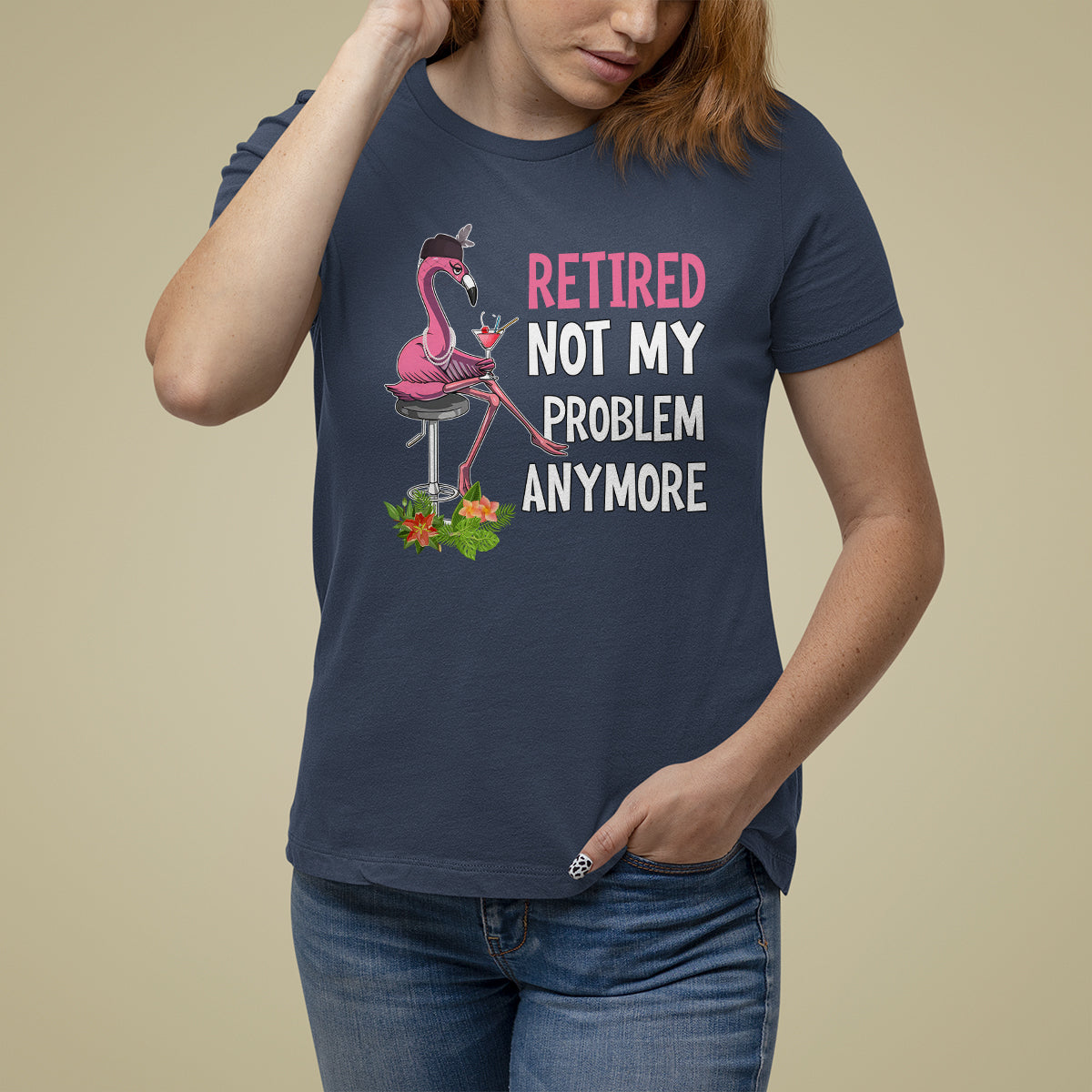 Retirement T Shirt For Women Retired Not My Problem Anymore Funny Flamingo - Wonder Print Shop