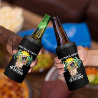 Funny Retirement 4 in 1 Can Cooler Tumbler What Day Is Today Who Cares I'm Retired Funny Dog At Beach