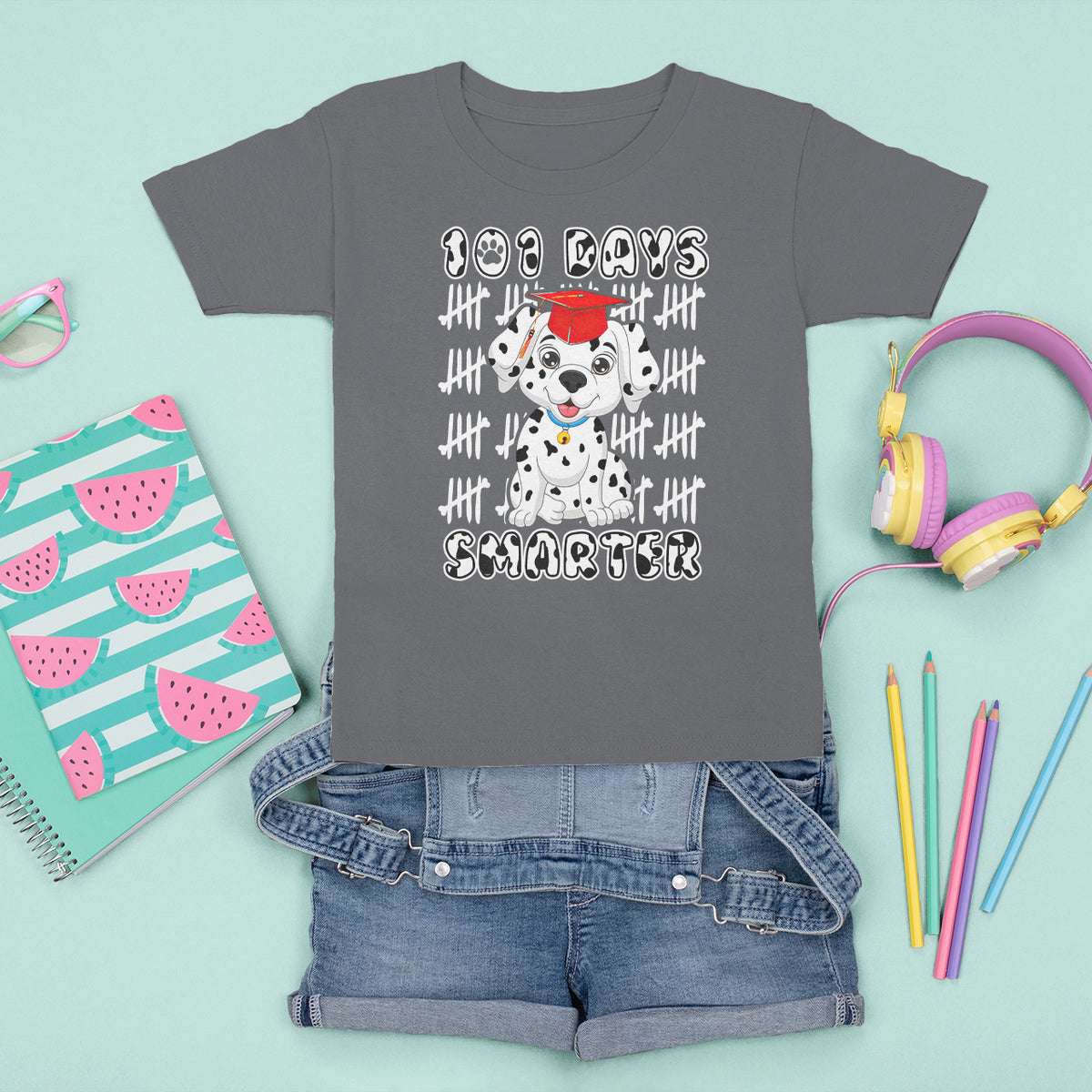 100th Day Of School T Shirt For Kid 101 Days Smarter Cute Dalmatian Dog - Wonder Print Shop