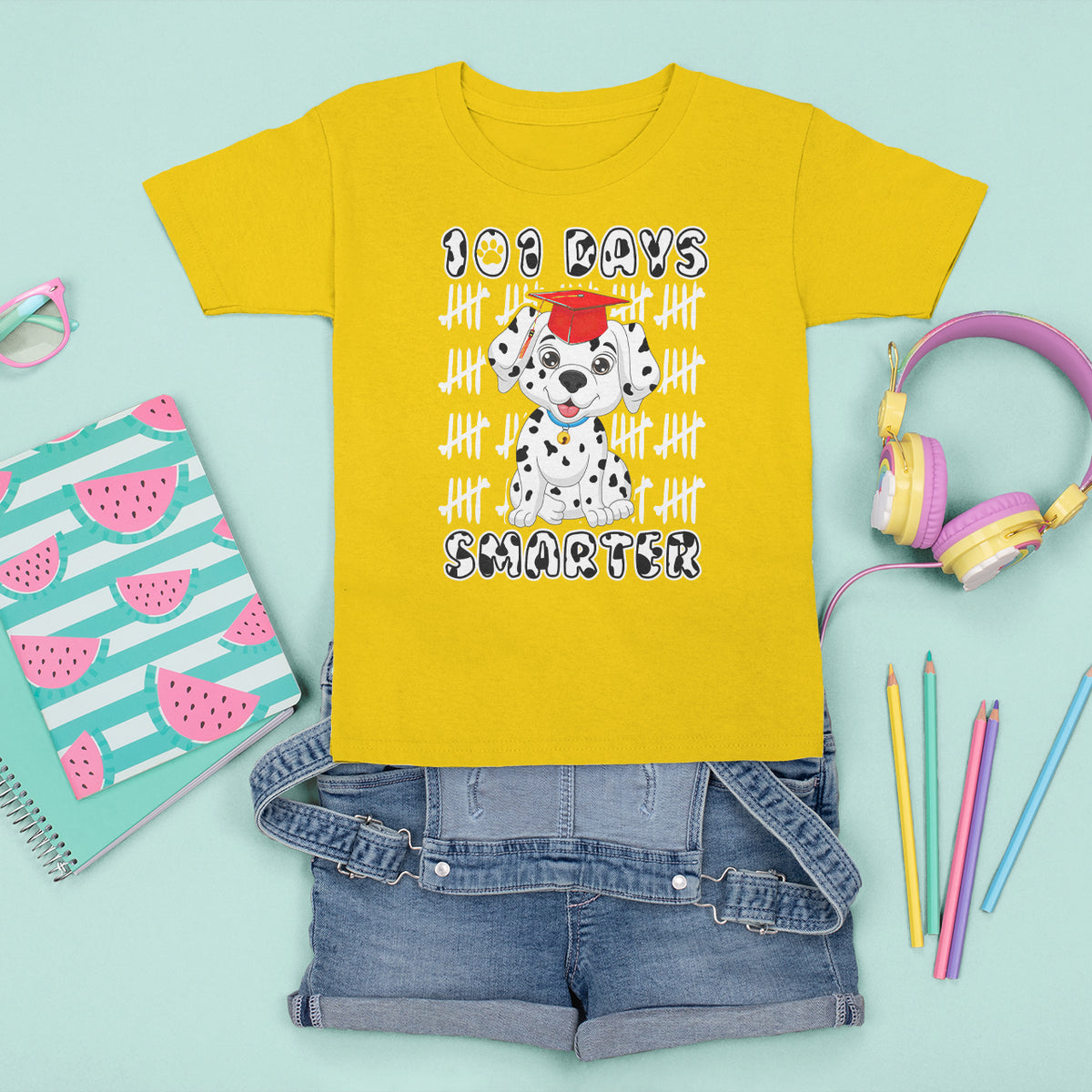 100th Day Of School T Shirt For Kid 101 Days Smarter Cute Dalmatian Dog - Wonder Print Shop