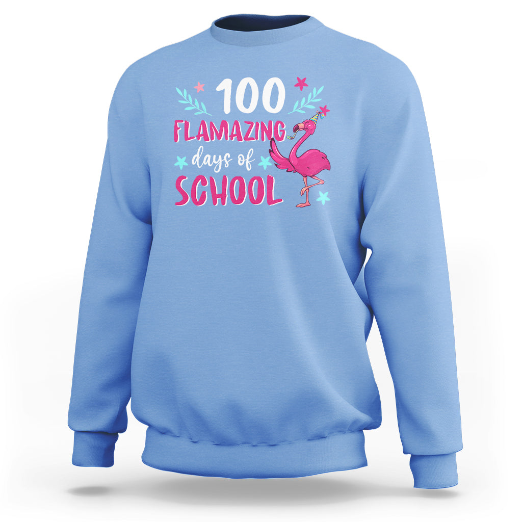 100th Day Of School Sweatshirt 100 Flamazing Days Flamingo - Wonder Print Shop