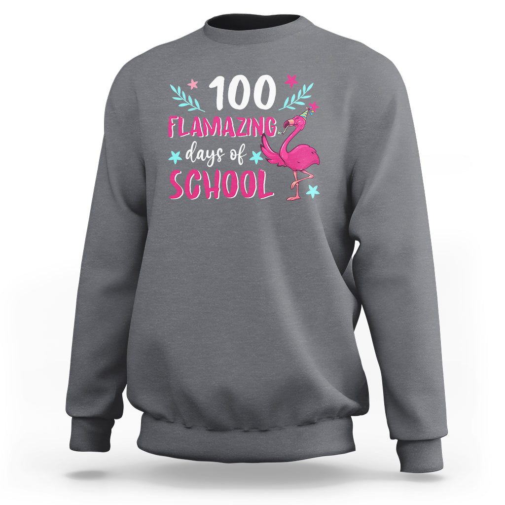 100th Day Of School Sweatshirt 100 Flamazing Days Flamingo - Wonder Print Shop