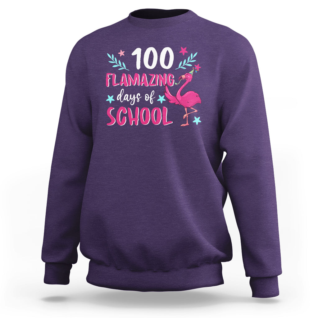 100th Day Of School Sweatshirt 100 Flamazing Days Flamingo - Wonder Print Shop