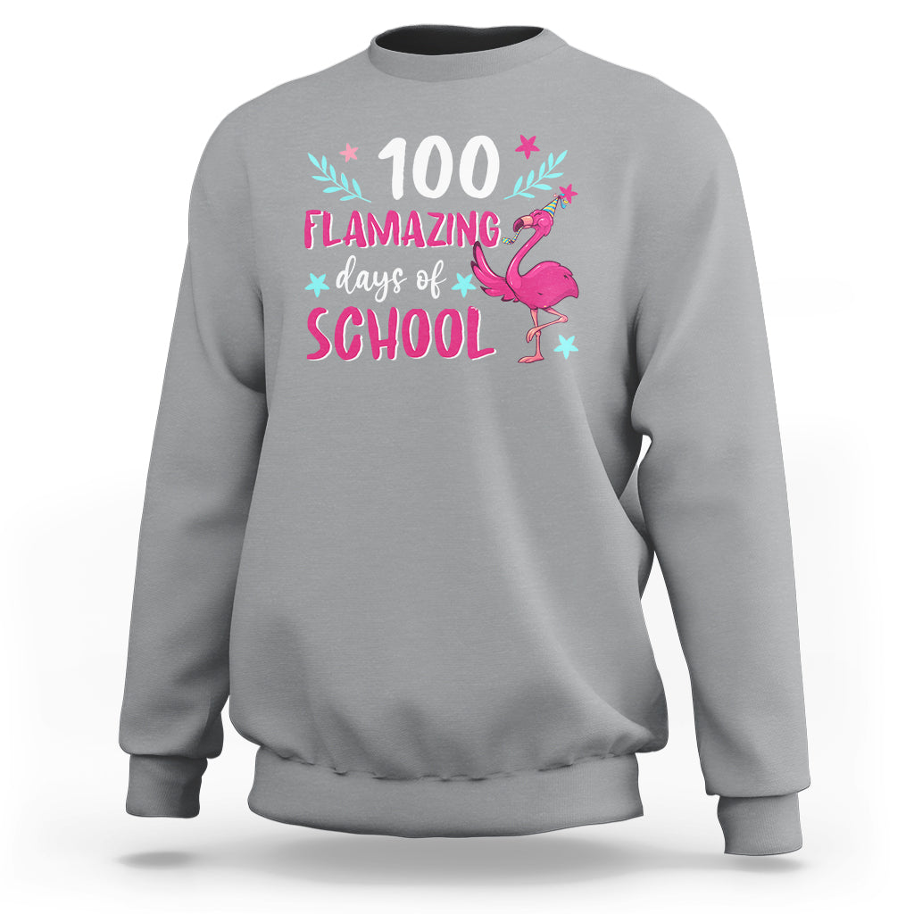 100th Day Of School Sweatshirt 100 Flamazing Days Flamingo - Wonder Print Shop