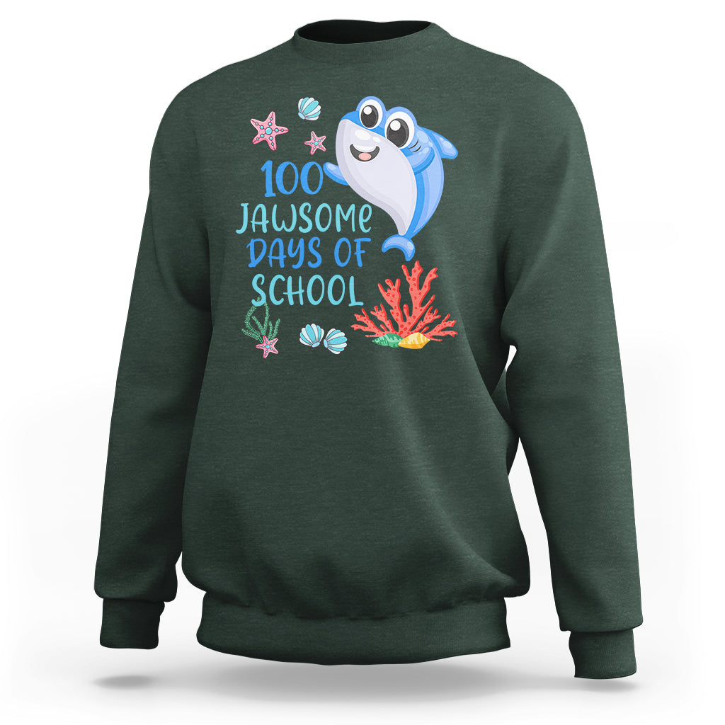 100th Day Of School Sweatshirt 100 Jawsome Days Funny Shark - Wonder Print Shop