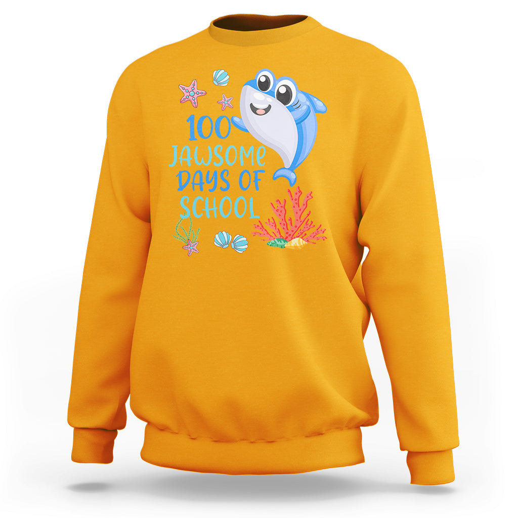 100th Day Of School Sweatshirt 100 Jawsome Days Funny Shark - Wonder Print Shop