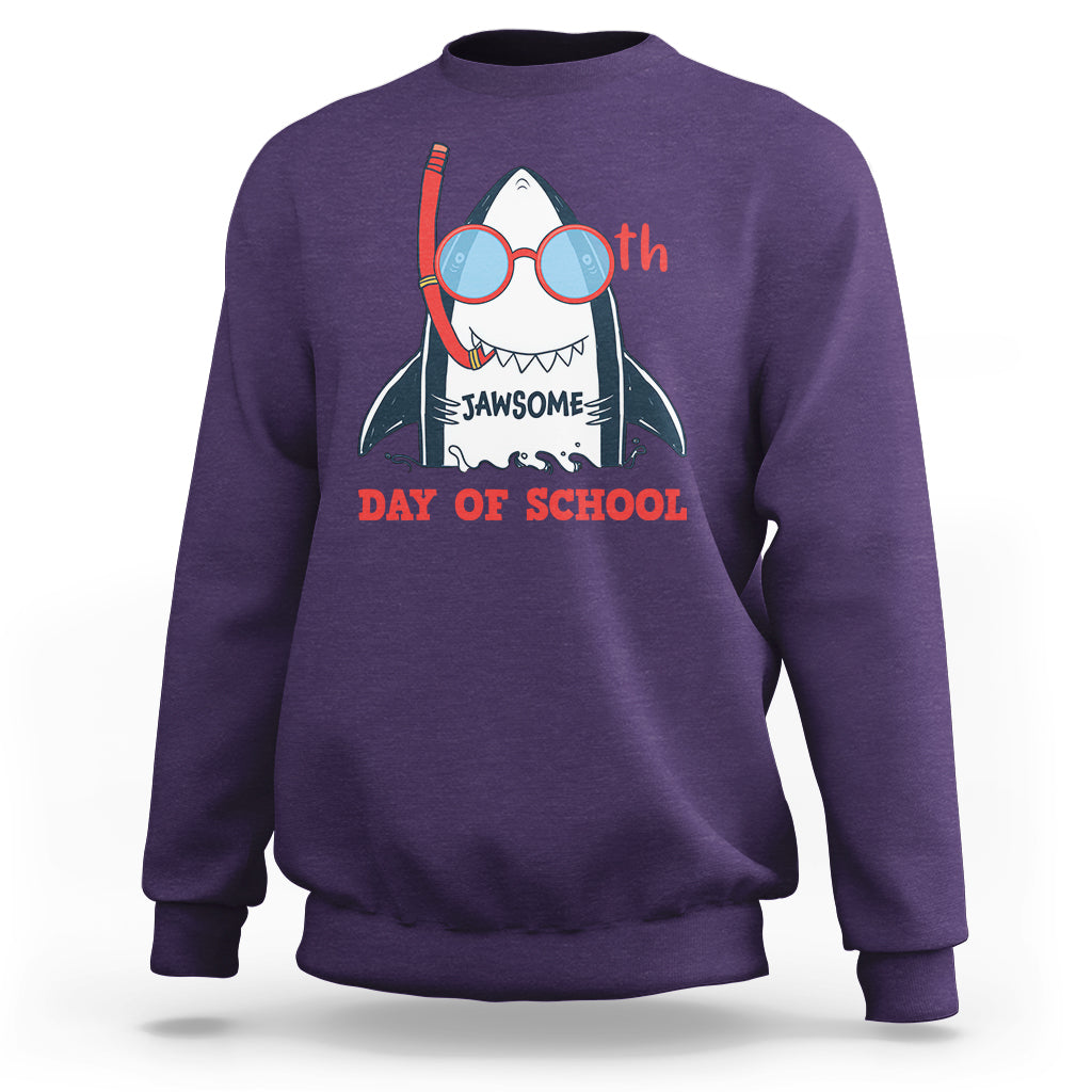 100th Day Of School Sweatshirt 100 Jawsome Days Funny Shark - Wonder Print Shop