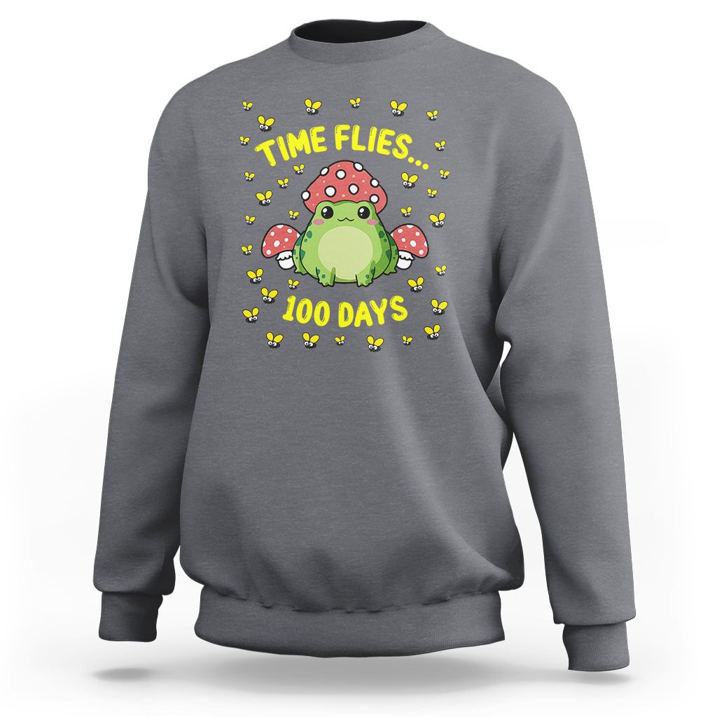 100th Day Of School Sweatshirt Time Flies Frog 100 Days - Wonder Print Shop