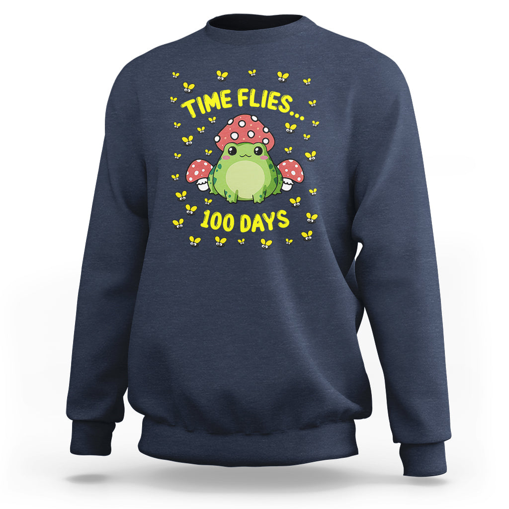 100th Day Of School Sweatshirt Time Flies Frog 100 Days - Wonder Print Shop