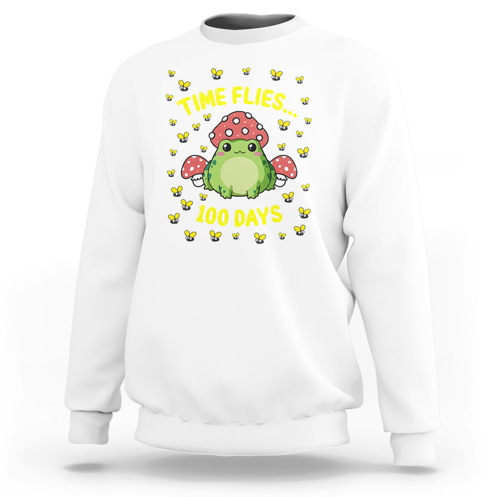 100th Day Of School Sweatshirt Time Flies Frog 100 Days - Wonder Print Shop