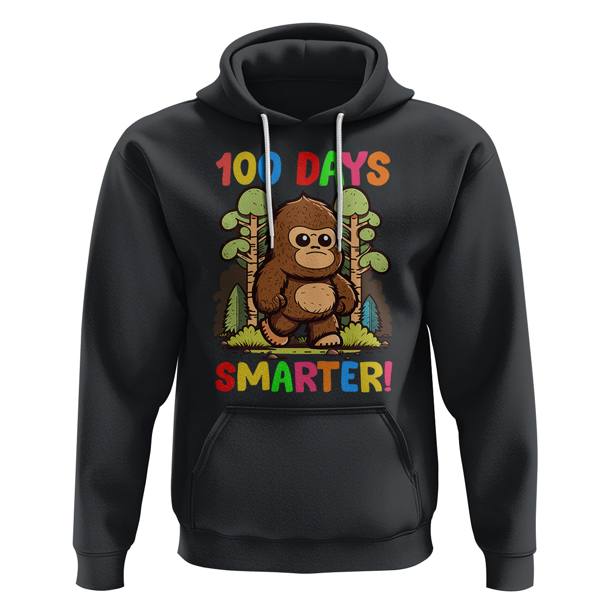 100th Day Of School Hoodie 100 Days Smarter Cute Bigfoot Sasquatch - Wonder Print Shop
