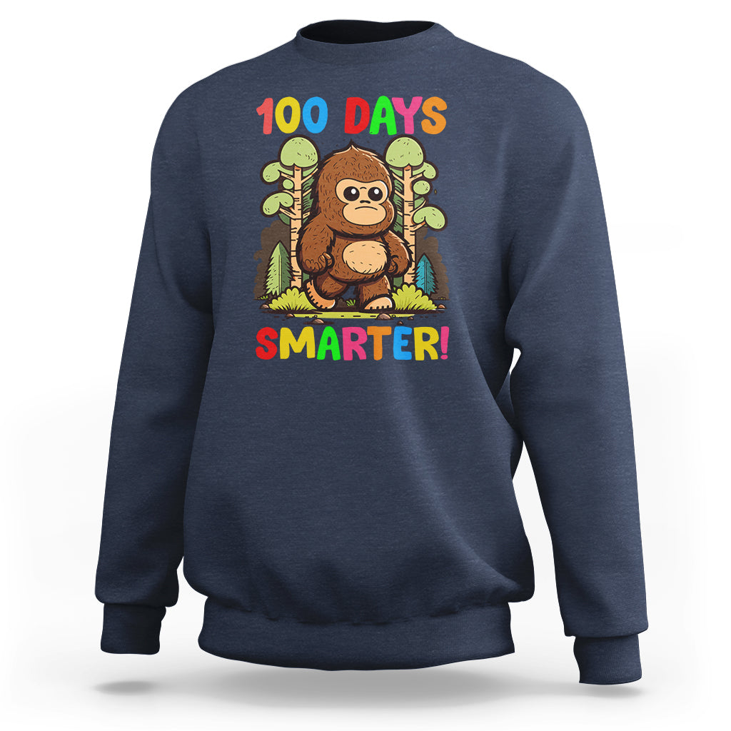 100th Day Of School Sweatshirt 100 Days Smarter Cute Bigfoot Sasquatch - Wonder Print Shop