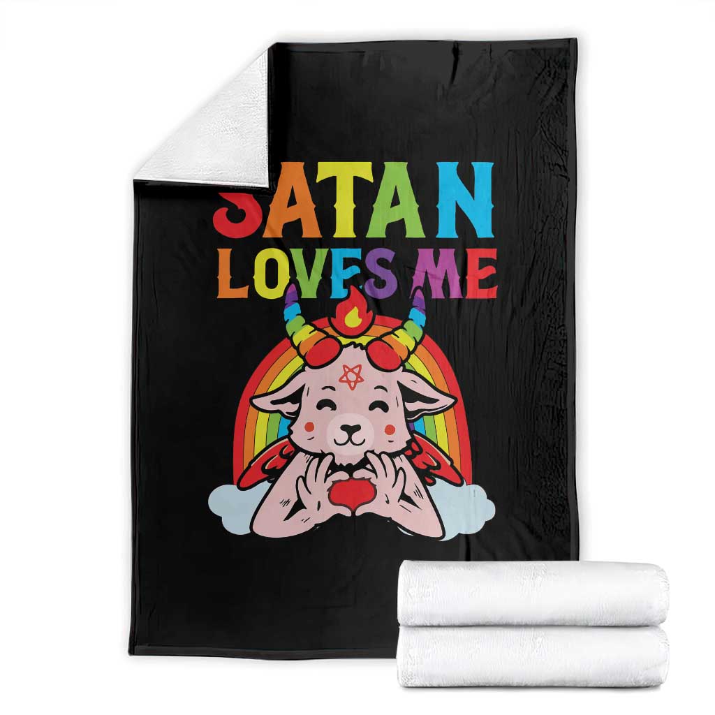 Funny Halloween Throw Blanket Satan Loves Me Rainbow Goat - Wonder Print Shop