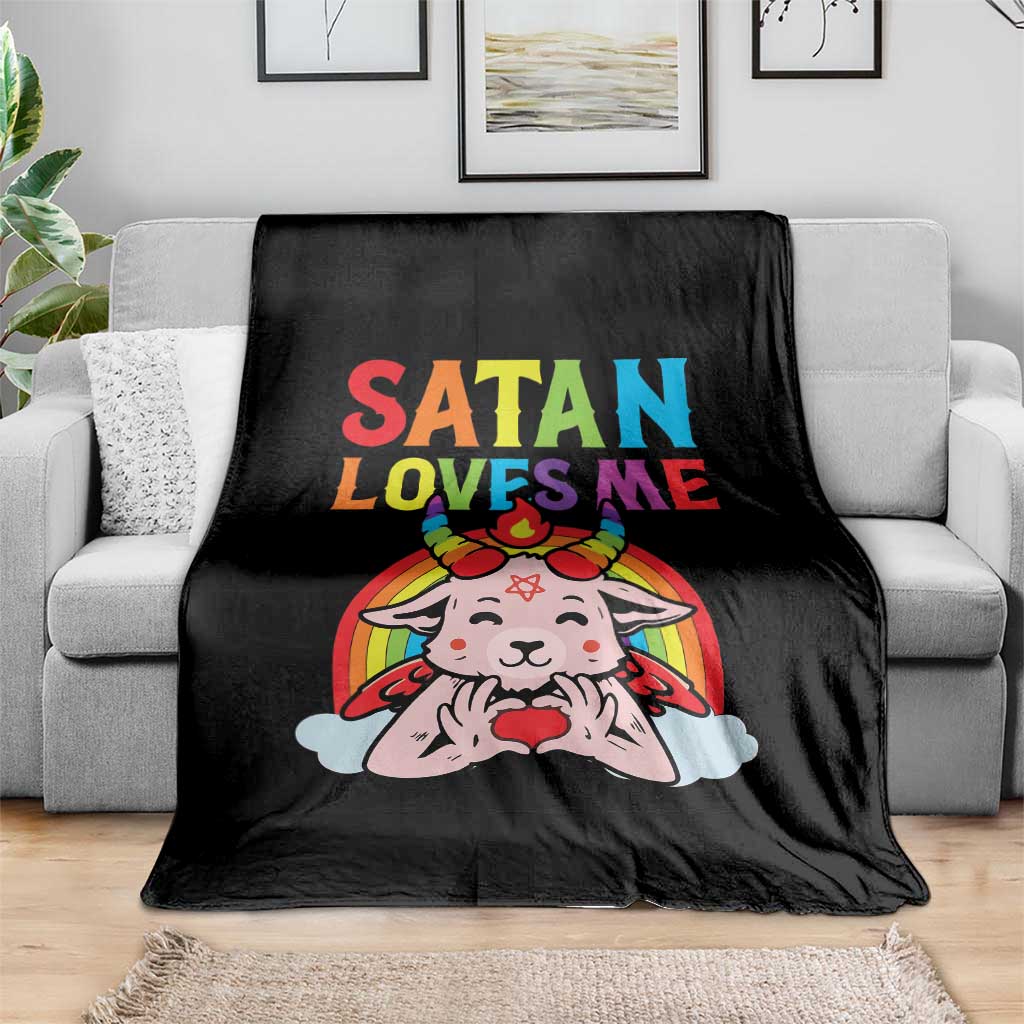 Funny Halloween Throw Blanket Satan Loves Me Rainbow Goat - Wonder Print Shop