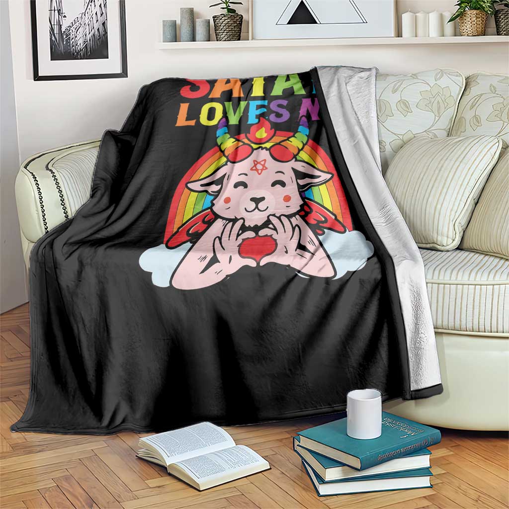 Funny Halloween Throw Blanket Satan Loves Me Rainbow Goat - Wonder Print Shop