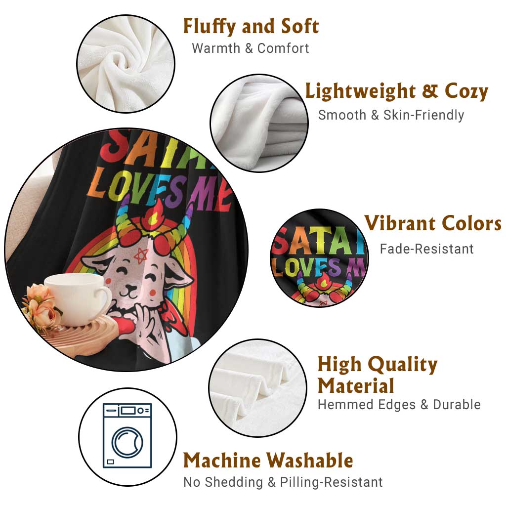 Funny Halloween Throw Blanket Satan Loves Me Rainbow Goat - Wonder Print Shop