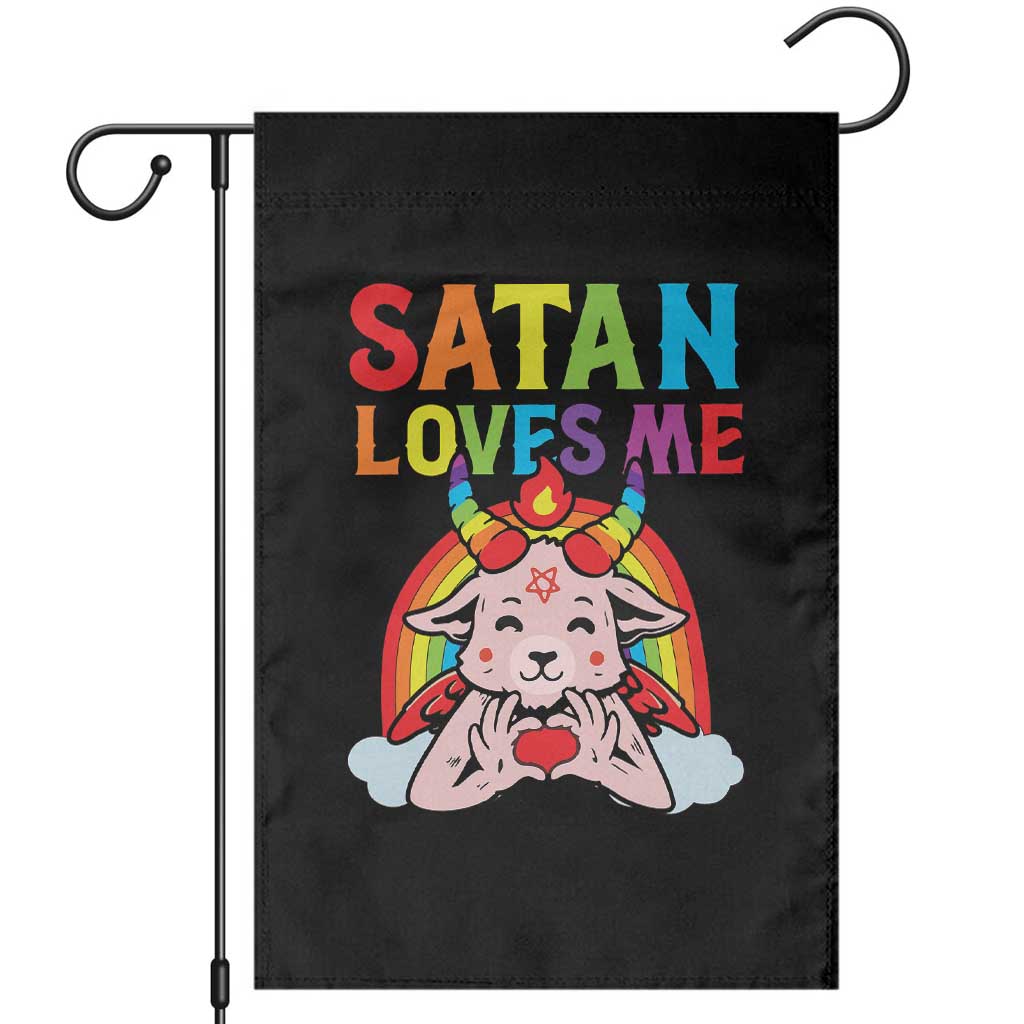 Funny Halloween Garden Flag Satan Loves Me Rainbow Goat - Wonder Print Shop