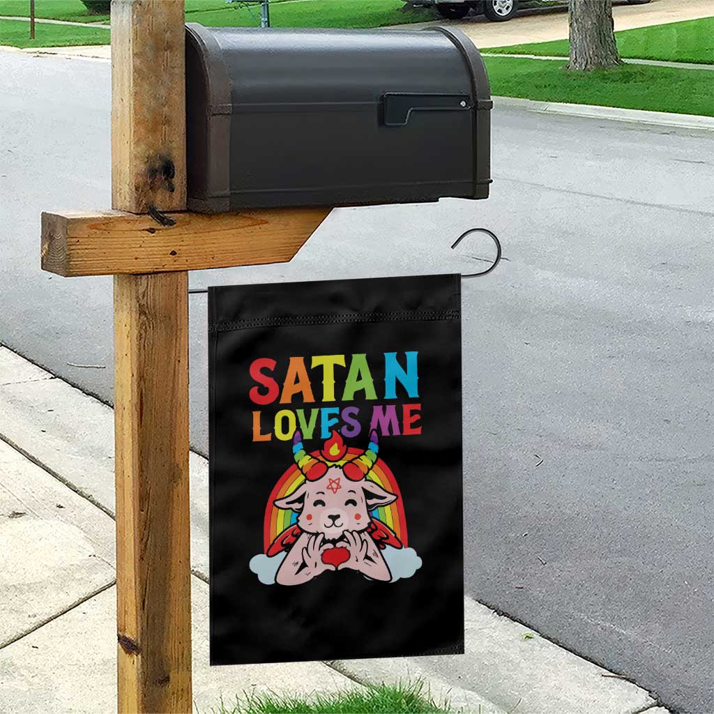 Funny Halloween Garden Flag Satan Loves Me Rainbow Goat - Wonder Print Shop