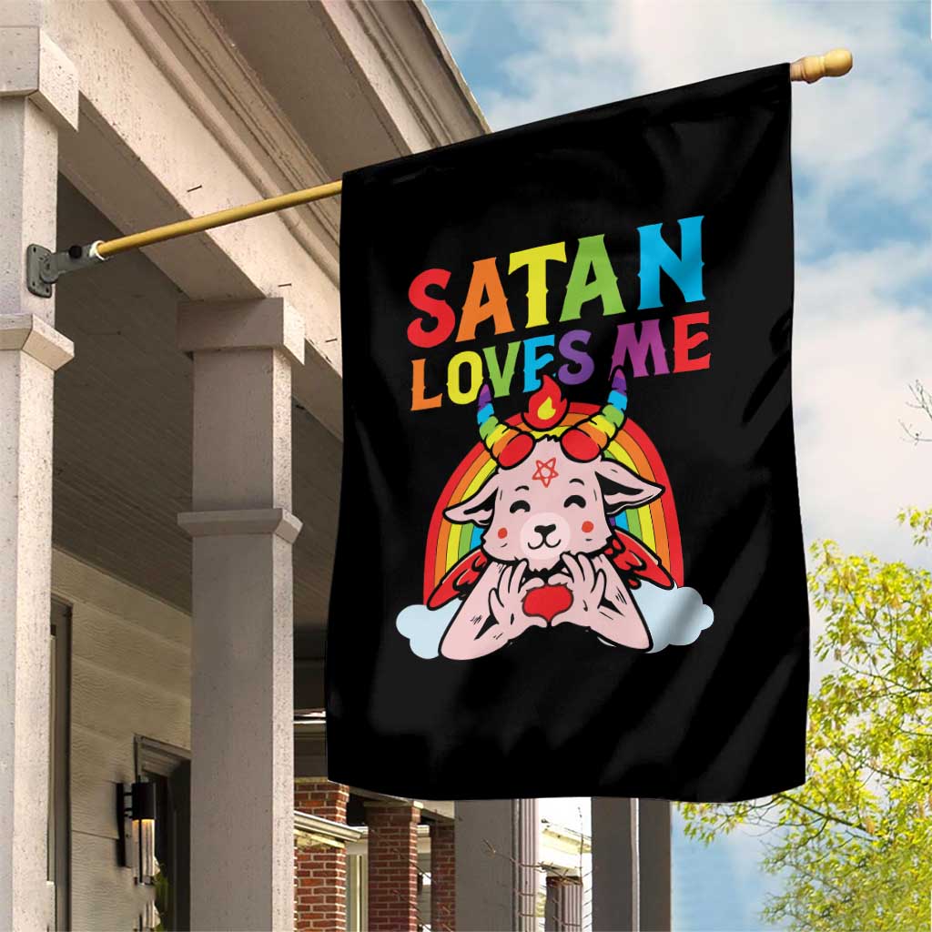 Funny Halloween Garden Flag Satan Loves Me Rainbow Goat - Wonder Print Shop