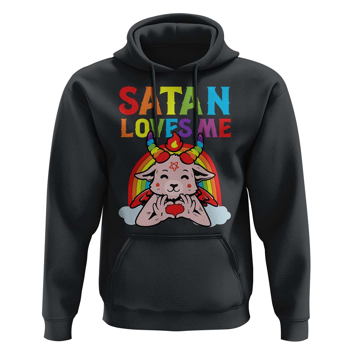 Funny Halloween Hoodie Satan Loves Me Rainbow Goat
