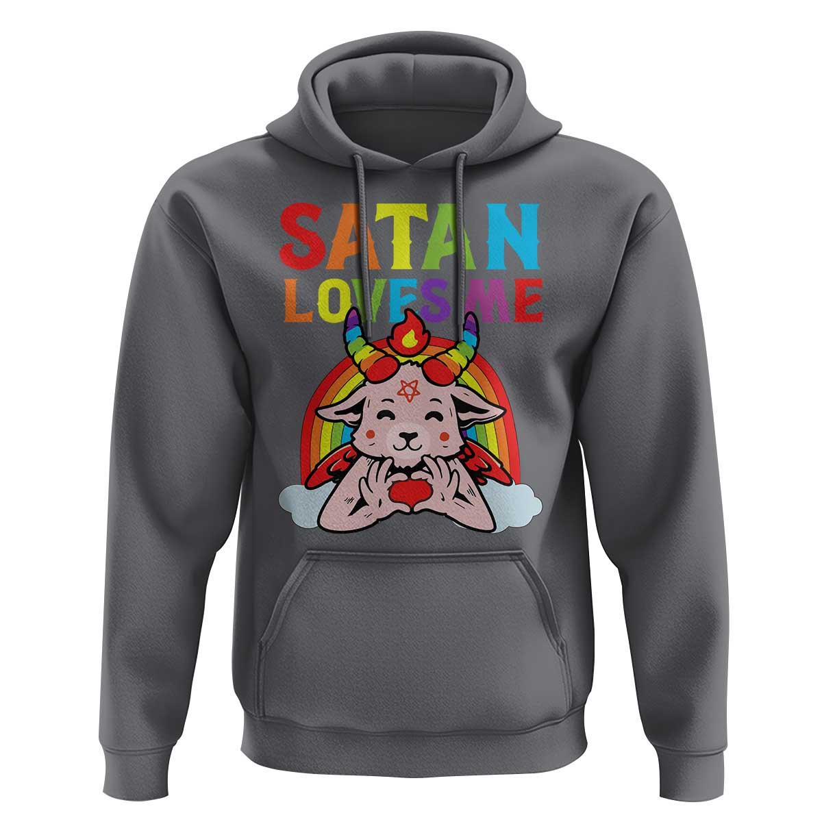 Funny Halloween Hoodie Satan Loves Me Rainbow Goat
