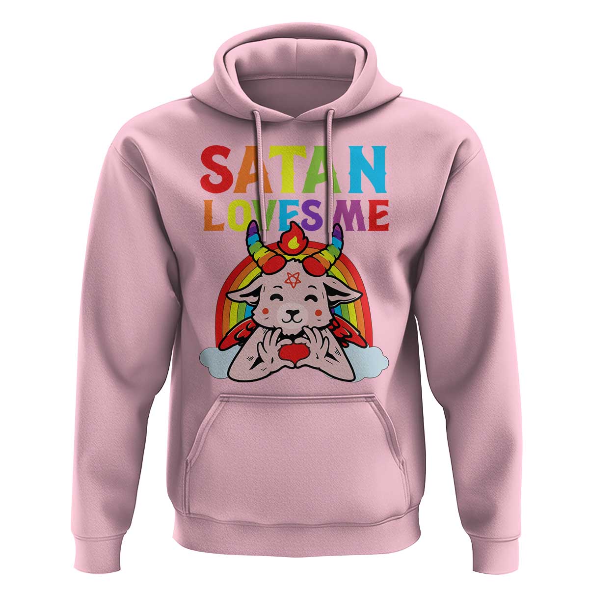 Funny Halloween Hoodie Satan Loves Me Rainbow Goat