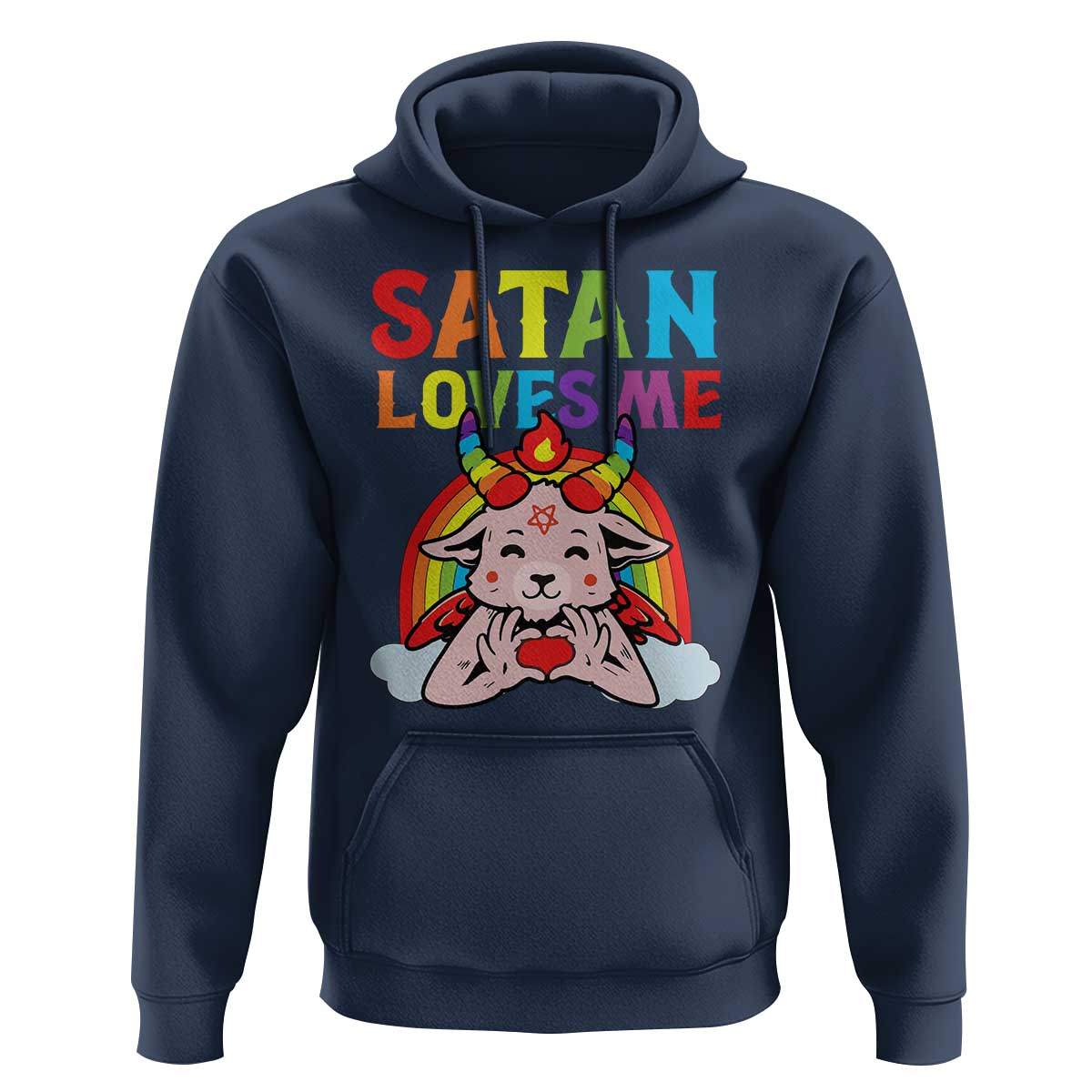Funny Halloween Hoodie Satan Loves Me Rainbow Goat