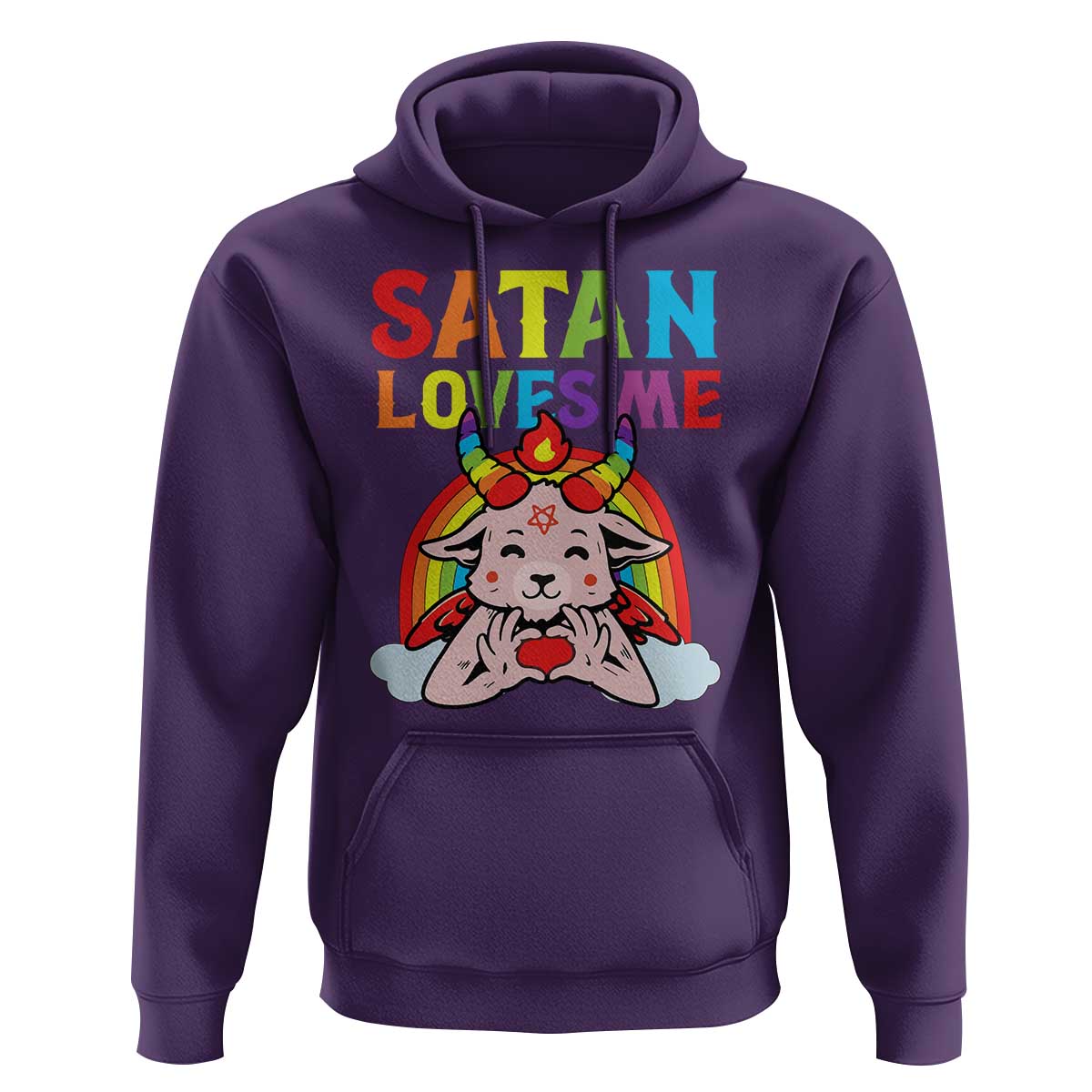 Funny Halloween Hoodie Satan Loves Me Rainbow Goat