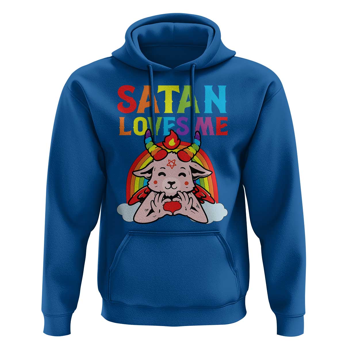 Funny Halloween Hoodie Satan Loves Me Rainbow Goat