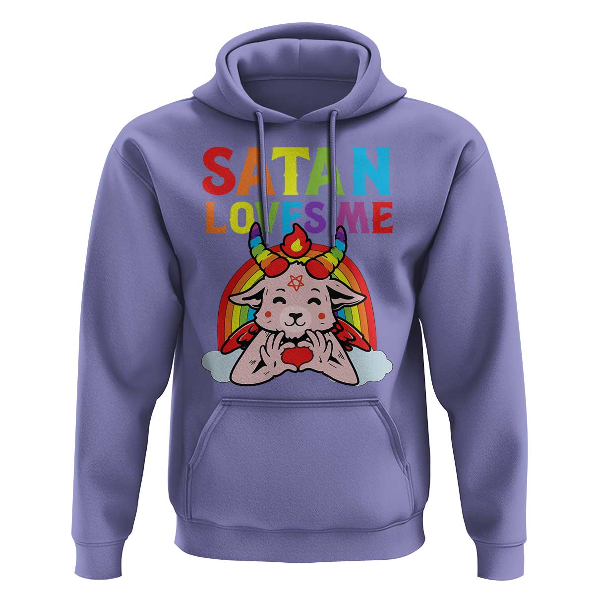 Funny Halloween Hoodie Satan Loves Me Rainbow Goat