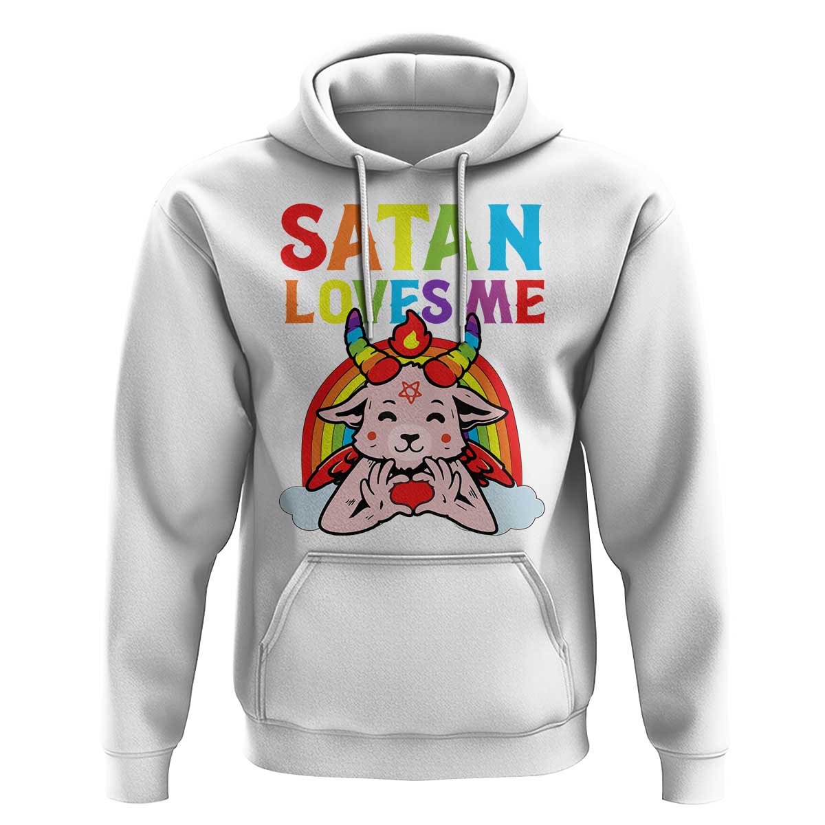 Funny Halloween Hoodie Satan Loves Me Rainbow Goat