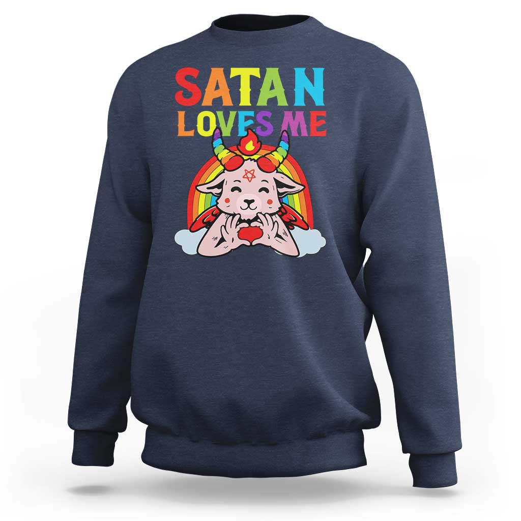 Funny Halloween Sweatshirt Satan Loves Me Rainbow Goat - Wonder Print Shop