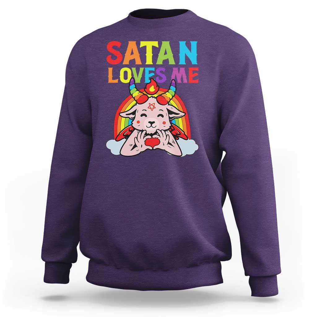 Funny Halloween Sweatshirt Satan Loves Me Rainbow Goat - Wonder Print Shop