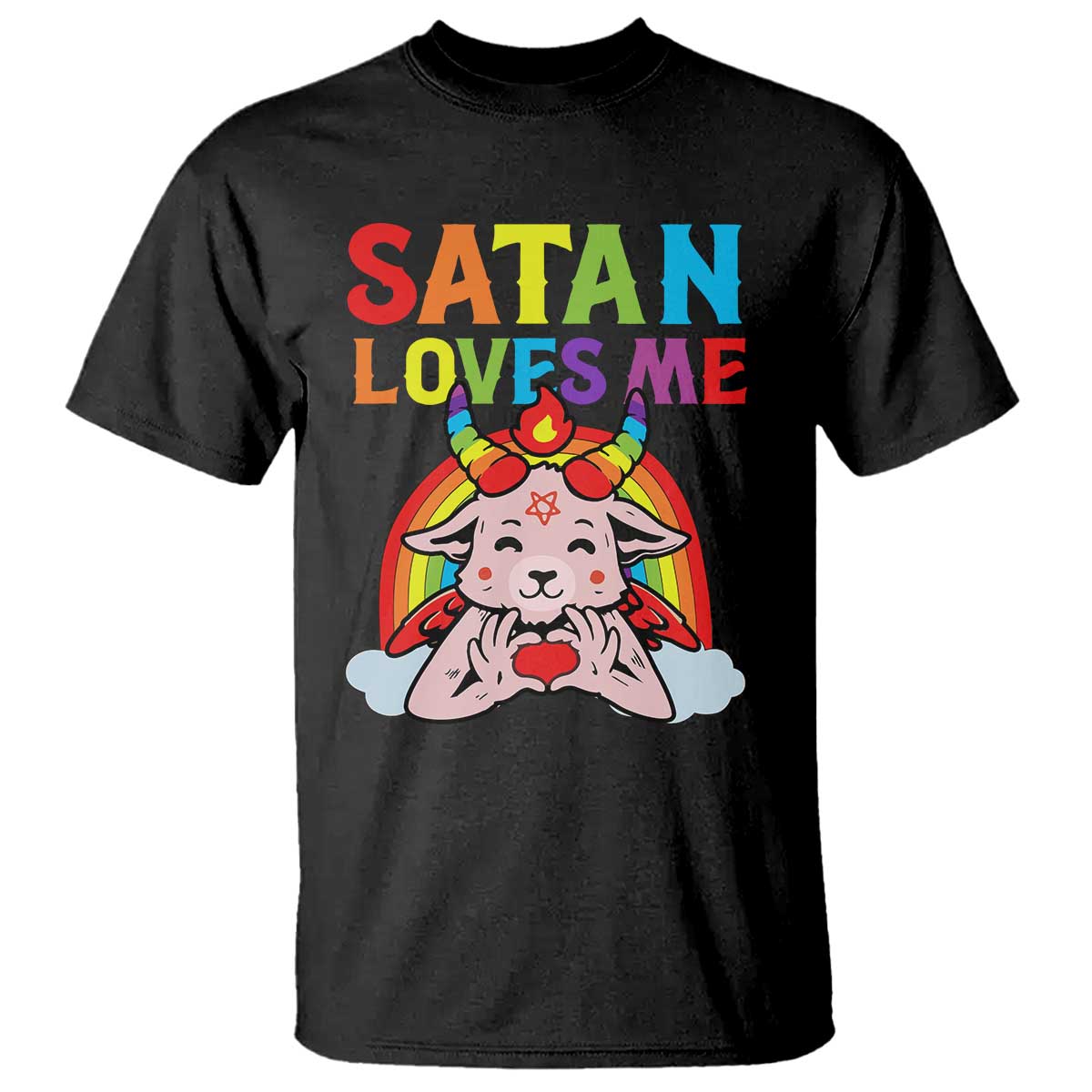 Funny Halloween T Shirt Satan Loves Me Rainbow Goat - Wonder Print Shop