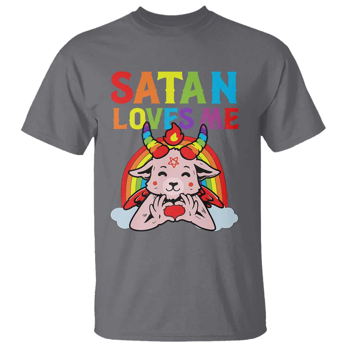 Funny Halloween T Shirt Satan Loves Me Rainbow Goat - Wonder Print Shop