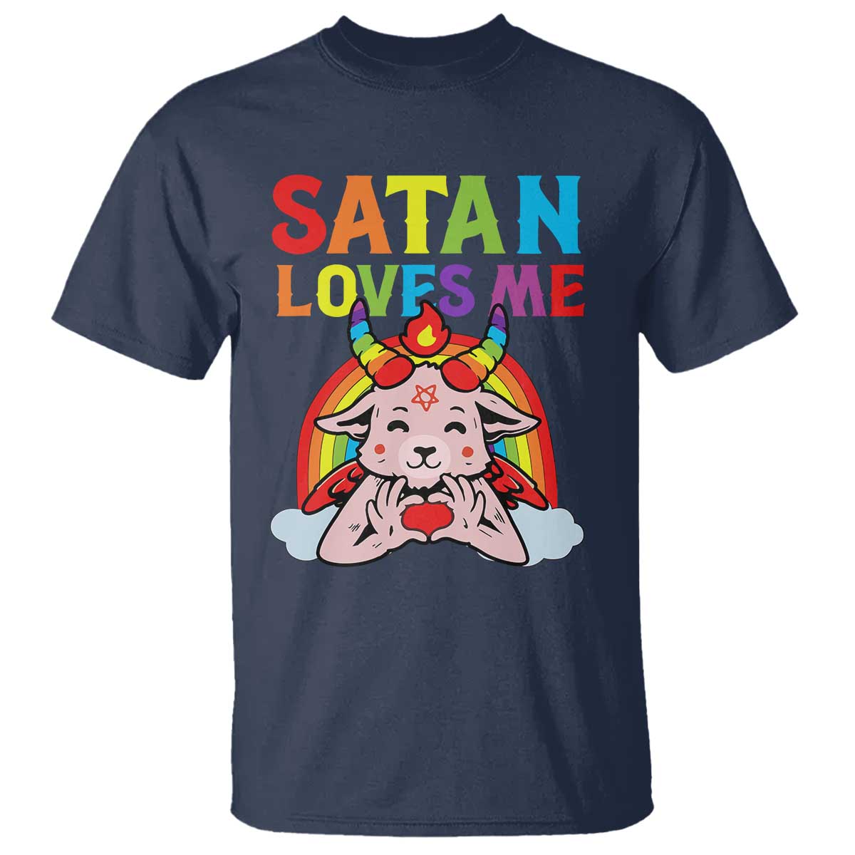 Funny Halloween T Shirt Satan Loves Me Rainbow Goat - Wonder Print Shop