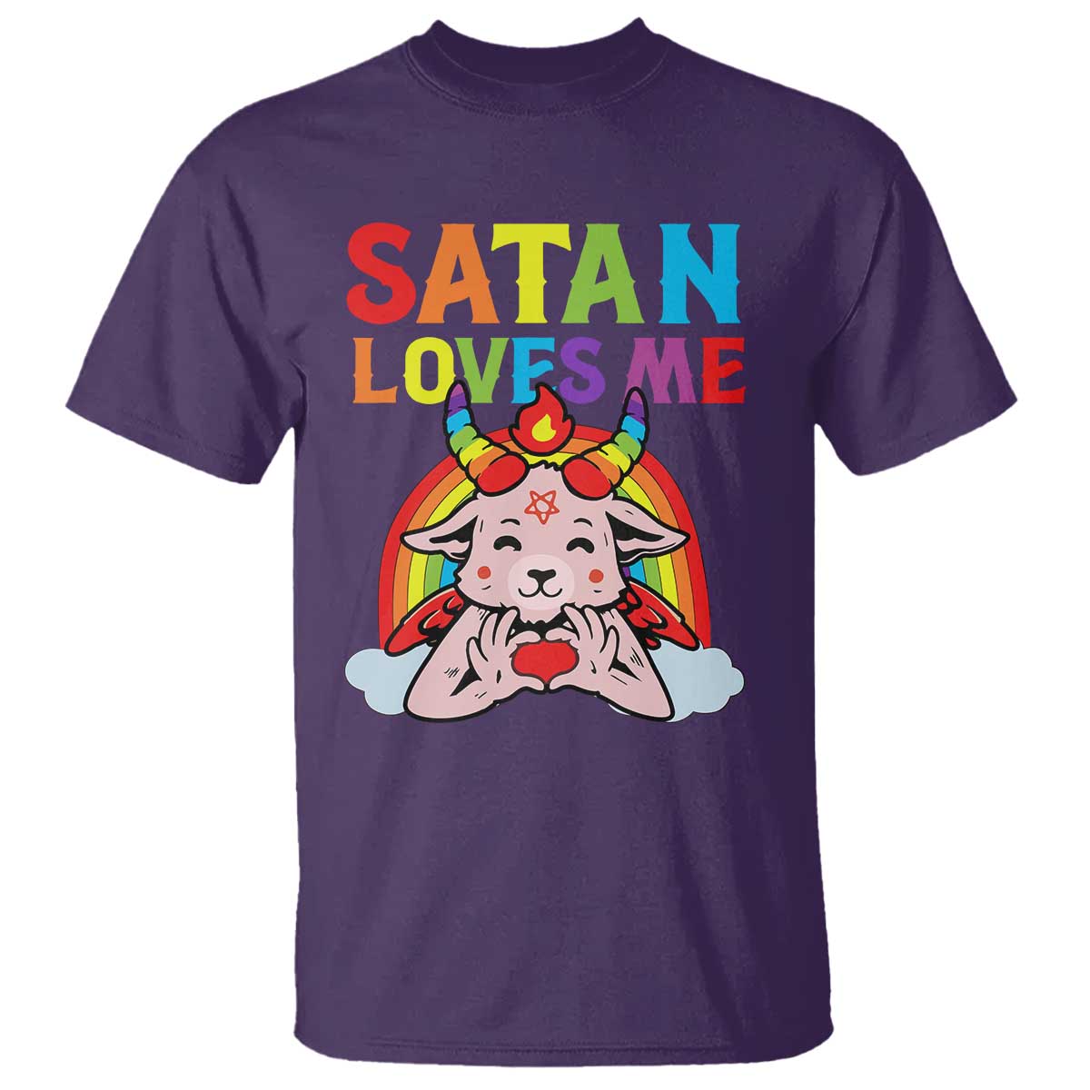 Funny Halloween T Shirt Satan Loves Me Rainbow Goat - Wonder Print Shop