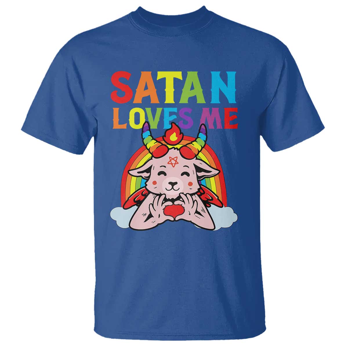 Funny Halloween T Shirt Satan Loves Me Rainbow Goat - Wonder Print Shop