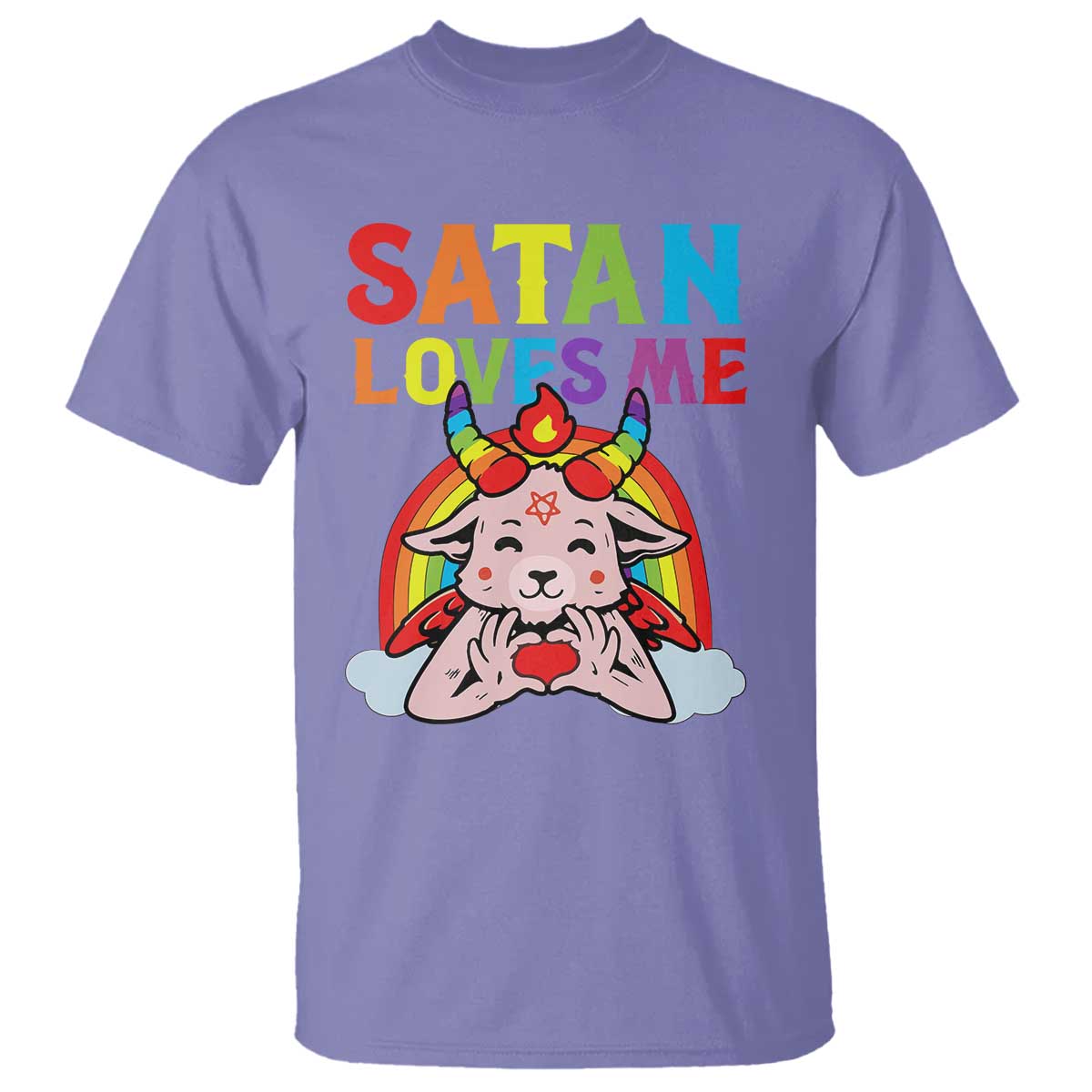 Funny Halloween T Shirt Satan Loves Me Rainbow Goat - Wonder Print Shop